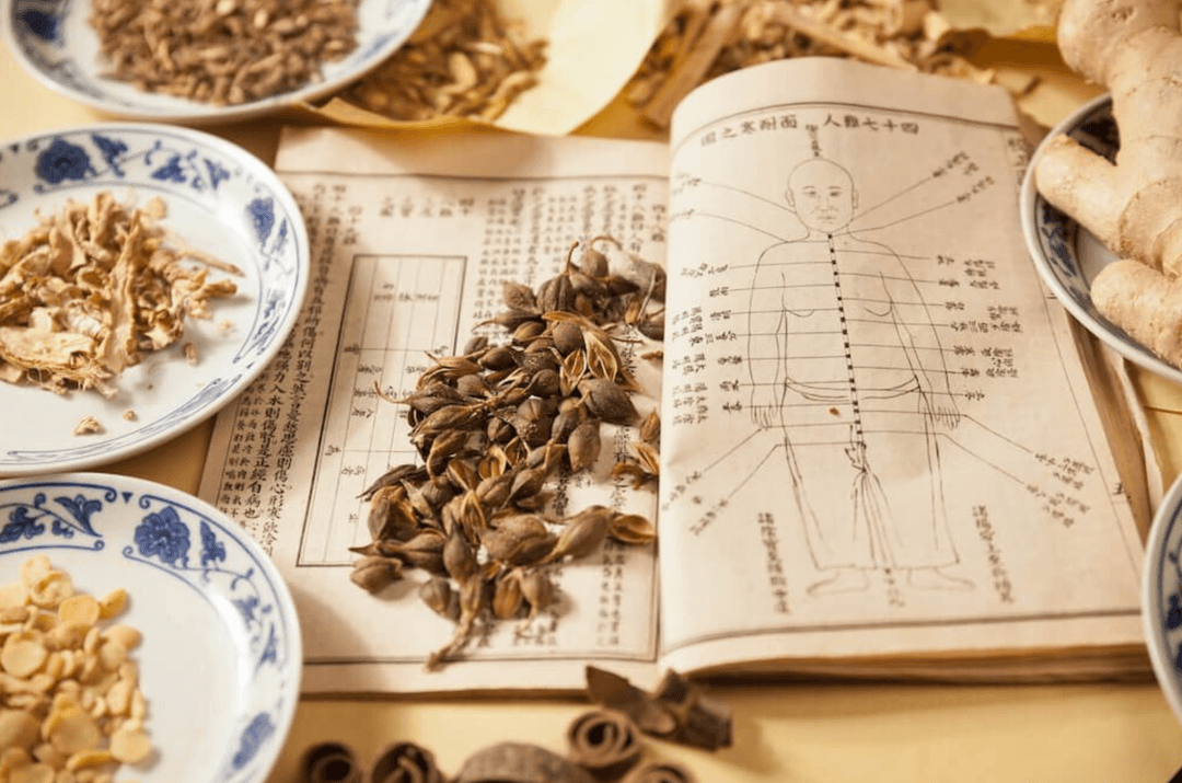 Person grinding chinese herbal medicine on mortar and pestle